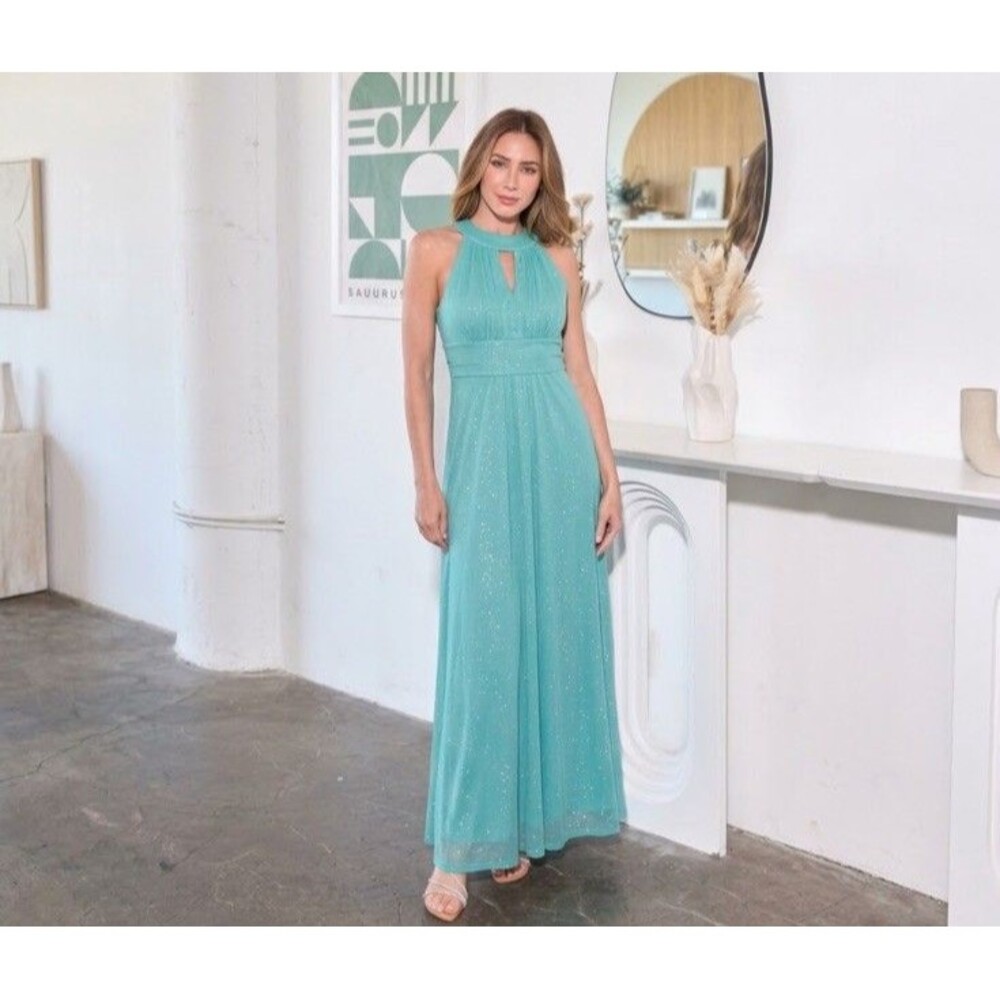 Sweet Storm Mint Green Glitter Maxi Dress Prom Formal Party Sleeveless SZ Large